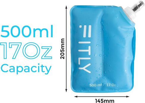 FITLY Soft Flask - Collapsible Water Bottle with Hydration Tube - Shrinks As You Drink Portable Water Bladder for Running Vest Hydration Pack, Hiking, Backpacking & Cycling - 17oz (FLASK500ml) in Saudi Arabia