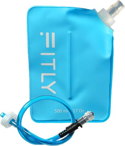 FITLY Soft Flask - Collapsible Water Bottle with Hydration Tube - Shrinks As You Drink Portable Water Bladder for Running Vest Hydration Pack, Hiking, Backpacking & Cycling - 17oz (FLASK500ml) in Saudi Arabia