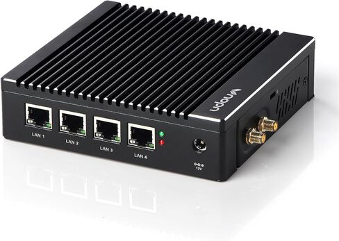 Fanless Firewall Appliance Intel J3710 4C/4T, Firewall Mini PC 4 x Intel i226 LAN Ports DDR3 mSATA SSD, Network Gateway Soft Router, Support PF-Sense/OPN-Sense AES NI HD/ (Black) in Kuwait