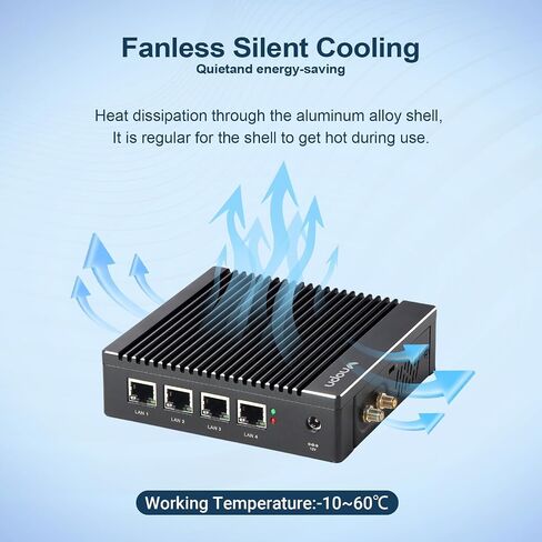Fanless Firewall Appliance Intel J3710 4C/4T, Firewall Mini PC 4 x Intel i226 LAN Ports DDR3 mSATA SSD, Network Gateway Soft Router, Support PF-Sense/OPN-Sense AES NI HD/ (Black) in Kuwait