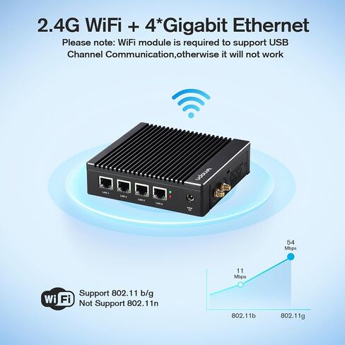 Fanless Firewall Appliance Intel J3710 4C/4T, Firewall Mini PC 4 x Intel i226 LAN Ports DDR3 mSATA SSD, Network Gateway Soft Router, Support PF-Sense/OPN-Sense AES NI HD/ (Black) in Kuwait