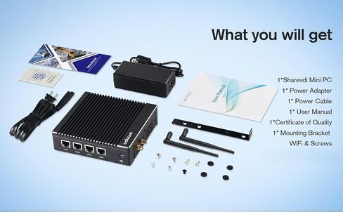 Fanless Firewall Appliance Intel J3710 4C/4T, Firewall Mini PC 4 x Intel i226 LAN Ports DDR3 mSATA SSD, Network Gateway Soft Router, Support PF-Sense/OPN-Sense AES NI HD/ (Black) in Kuwait