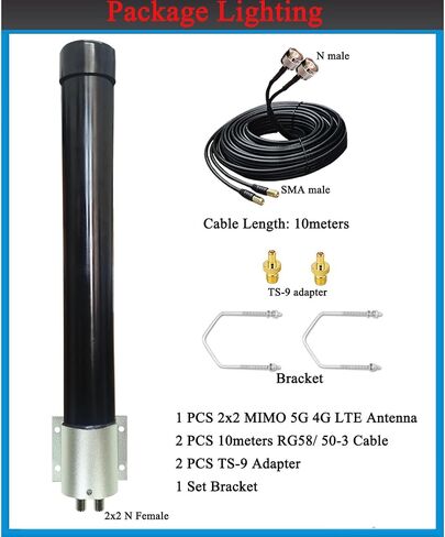 Outdoor 2x2 5G MIMO Antenna 4G LTE WiFi Omni Directional Antennas High Gain 12dBi Wide Band 600-3800MHz for Modems & Routers Cellular on T-Mobile Verizon AT&T with TS-9 SMA 10meter Cable in Kuwait