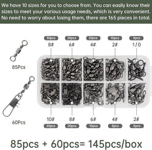 Conskyee 145PCS Fishing Swivel & Snap Set,1# to10# in Kuwait