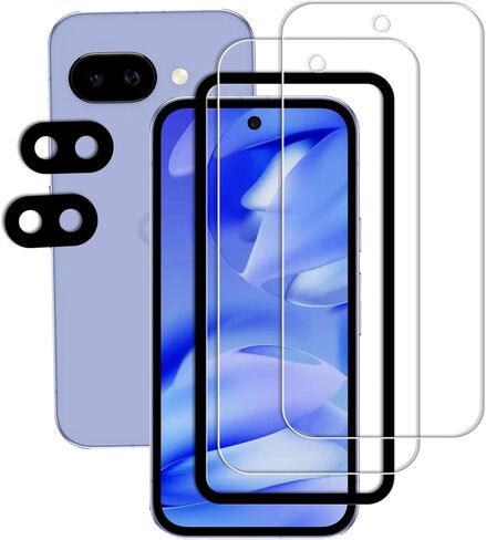 2+2 Pack Alignment Frame Designed Tempered Glass Film For Google Pixel 9a Screen Protector 2-Pack with Camera Lens Protector 2-Pack in Kuwait
