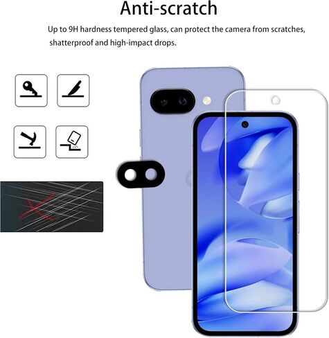 2+2 Pack Alignment Frame Designed Tempered Glass Film For Google Pixel 9a Screen Protector 2-Pack with Camera Lens Protector 2-Pack in Kuwait