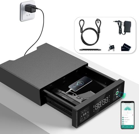 Biometric Gun Safe with LED Clock,Quick Entry Gun Safe,Safe Boxes that can be unlocked with Fingerprints,Passwords,APP,Cards,Drawer Safe Boxes for Home Nightstands (4-digit keypad code) in Kuwait