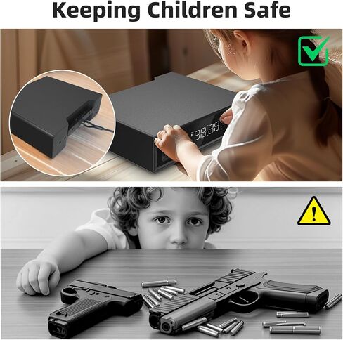 Biometric Gun Safe with LED Clock,Quick Entry Gun Safe,Safe Boxes that can be unlocked with Fingerprints,Passwords,APP,Cards,Drawer Safe Boxes for Home Nightstands (4-digit keypad code) in Kuwait
