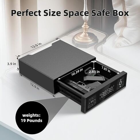 Biometric Gun Safe with LED Clock,Quick Entry Gun Safe,Safe Boxes that can be unlocked with Fingerprints,Passwords,APP,Cards,Drawer Safe Boxes for Home Nightstands (4-digit keypad code) in Kuwait