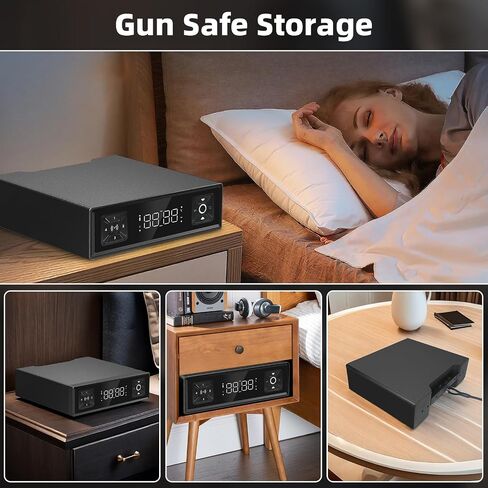 Biometric Gun Safe with LED Clock,Quick Entry Gun Safe,Safe Boxes that can be unlocked with Fingerprints,Passwords,APP,Cards,Drawer Safe Boxes for Home Nightstands (4-digit keypad code) in Kuwait