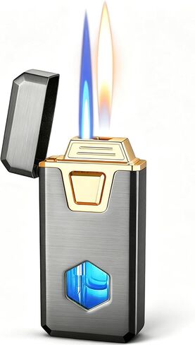 Luxury Metal Torch Butane Lighter, Windproof Dual Flame Refillable Lighter, Gift for Men, Cigar, Outdoor Camping BBQ (Butane Not Included) (Bright Black Clock A) in Kuwait