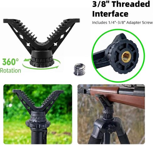 360° Rotatable V‑Shape Shooting Rest Head, 47g Lightweight Compact Gun Rest Tripod Adapter with 3/8" Threaded Interface & 1/4"‑3/8" Adapter Screw, Non‑Slip Rubber Padding for Outdoor Tripod Accessory in Kuwait