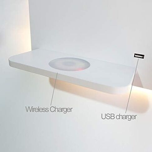 LED Bedroom Lamp Reading Light USB ChargerBedside LED Lighting Phone Wireless Charger Functional Wall Lamps (Color : Warm White Size: Black) in Kuwait