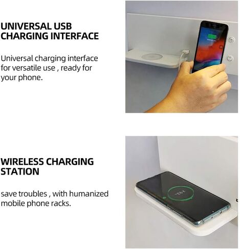 LED Bedroom Lamp Reading Light USB ChargerBedside LED Lighting Phone Wireless Charger Functional Wall Lamps (Color : Warm White Size: Black) in Kuwait