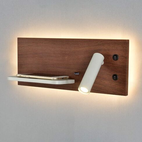Bedroom Phone Wireless Charger Shelf Wall Lights Hotel Bedside Headboard Led Reading Lighting USB Luminaire Lamp Backlit (Color Temperature: Warm White Size: Brow) in Kuwait