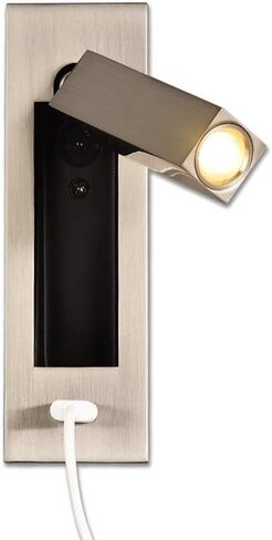 BedroomWall Lights Hotel Loft Bed Headboard Decor Reading Light USB Dc 5v / Wirless Charger Sconces Lamp (Color Temperature : Warm White Lampshade Color : M3 Sand Nickel) (M2 Matte Black Warm white) in Kuwait