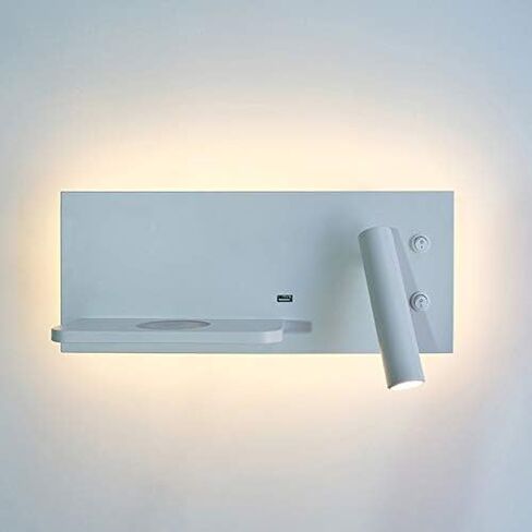 BedroomWall Lights Hotel Loft Bed Headboard Decor Reading Light USB Dc 5v / Wirless Charger Sconces Lamp (Color Temperature : Warm White Lampshade Color : M3 Sand Nickel) (M2 Matte Black Nature whit in Kuwait