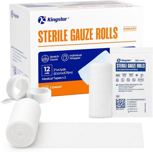 Sterile Gauze Roll 2 in x 4.1 Yards, First Aid Gauze Bandage, 12 Rolls in Kuwait