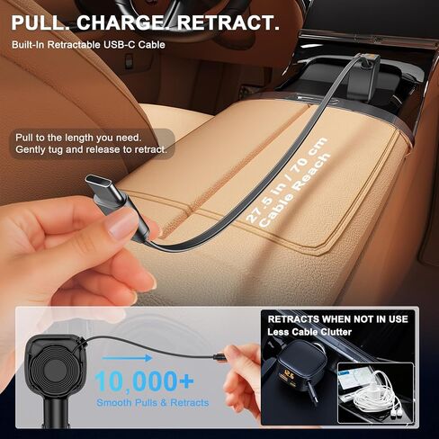 شاحن سيارة قابل للسحب بقدرة 93 وات، شاحن سيارة USB C شحن سريع مع PD PPS & QC 3.0، محول ولاعة سجائر متعدد المنافذ مع الفولتميتر لهاتف iPhone 17 16 15 Pro Max وSamsung S26/S25 iPad Pixel in Kuwait