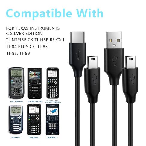 [2-Pack USB & USB C Charging Cable for Texas Instruments Calculators, TI-84 Plus CE, TI-84 Plus C Silver Edition, TI 89 Titanium, TI Nspire CX-5ft in Kuwait