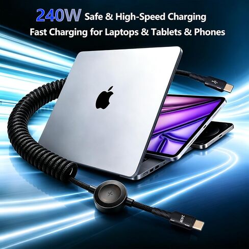 2 in 1 240W Coiled USB C Cable for Apple Watch Charger 5.9FT, USB C Charger Cable for Car Type C Fast Charging Cable for iPhone 17/16/15/Plus/Pro/Pro Max/Sam Galaxy S23 in Kuwait