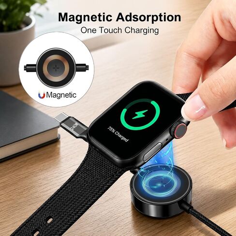2 in 1 240W Coiled USB C Cable for Apple Watch Charger 5.9FT, USB C Charger Cable for Car Type C Fast Charging Cable for iPhone 17/16/15/Plus/Pro/Pro Max/Sam Galaxy S23 in Kuwait