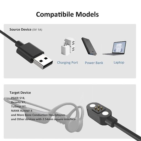 Replacement Charging Cable for Bone Conduction Headphones, Magnetic 4-pin Charger for Bxswtu X7, PSIER S18, Dnniakm X20, NANK Runner 4 and More Bone Conduction Headphones, (2.54mm Pitch) in Kuwait