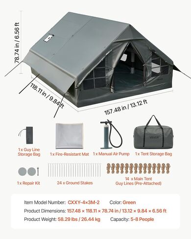VEVOR Inflatable Tent for Camping 5-8 Person Blow Up Tent with Hand Pump in Kuwait
