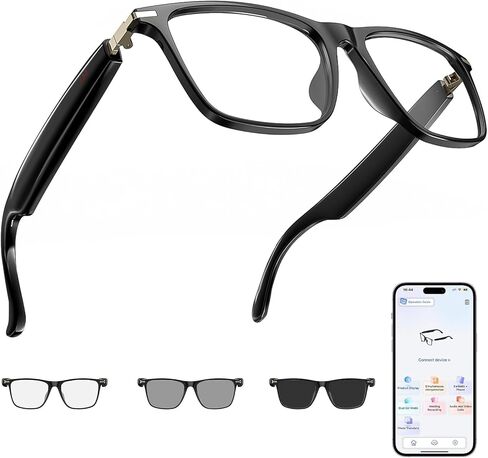AI Translation Smart Glasses with 138 Languages, Bluetooth Glasses Compatible with ChatGPT, Photochromic Lens with Open-Ear Speakers for Men Women, for Travel, Business, Driving in Kuwait
