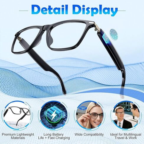 AI Translation Smart Glasses with 138 Languages, Bluetooth Glasses Compatible with ChatGPT, Photochromic Lens with Open-Ear Speakers for Men Women, for Travel, Business, Driving in Kuwait