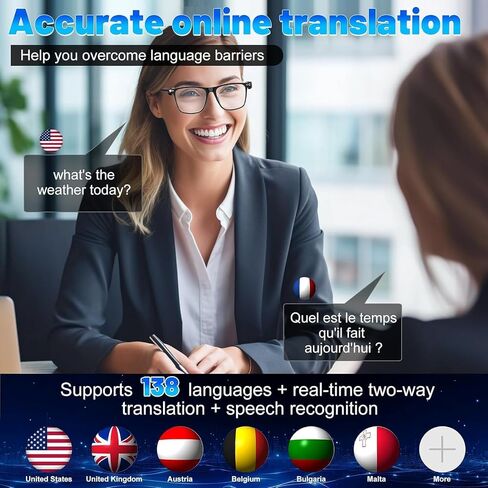 AI Translation Smart Glasses with 138 Languages, Bluetooth Glasses Compatible with ChatGPT, Photochromic Lens with Open-Ear Speakers for Men Women, for Travel, Business, Driving in Kuwait
