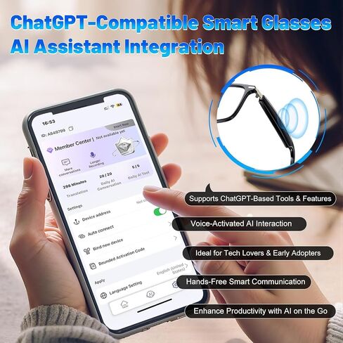 AI Translation Smart Glasses with 138 Languages, Bluetooth Glasses Compatible with ChatGPT, Photochromic Lens with Open-Ear Speakers for Men Women, for Travel, Business, Driving in Kuwait