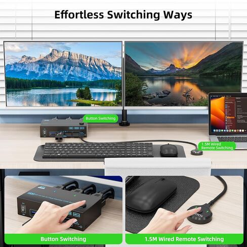 8K Displayport 1.4 + HDMI 2.1 Dual Monitor KVM Switch 2 Monitors 2 Computers 2 in 2 Out 2 Ports KVM Switches Max Support 8K@60Hz/4K@144Hz for 2 PCs Share 2 Screens and 4 USB 3.0 Devices in Saudi Arabia