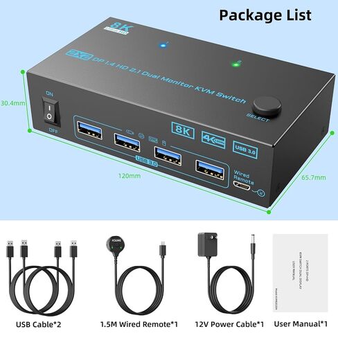 8K Displayport 1.4 + HDMI 2.1 Dual Monitor KVM Switch 2 Monitors 2 Computers 2 in 2 Out 2 Ports KVM Switches Max Support 8K@60Hz/4K@144Hz for 2 PCs Share 2 Screens and 4 USB 3.0 Devices in Saudi Arabia