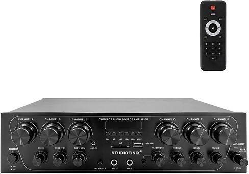 STUDIOFINIX Bluetooth 5.3 Home Amplifier System - 6 Channel 750W Peak Receiver with FM Radio, USB/SD, 2 Mic w/Echo & Talkover, Dual AUX, Headphone, Subwoofer Out for Home Theater Karaoke PA in Kuwait