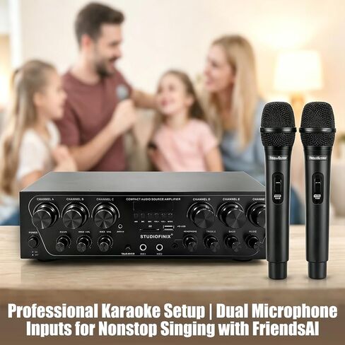 STUDIOFINIX Bluetooth 5.3 Home Amplifier System - 6 Channel 750W Peak Receiver with FM Radio, USB/SD, 2 Mic w/Echo & Talkover, Dual AUX, Headphone, Subwoofer Out for Home Theater Karaoke PA in Kuwait
