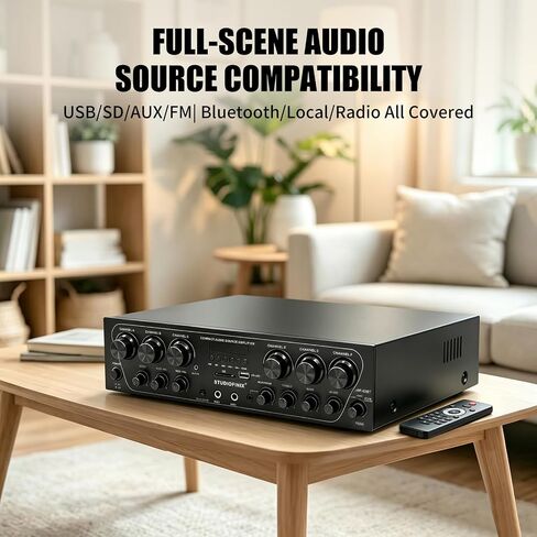 STUDIOFINIX Bluetooth 5.3 Home Amplifier System - 6 Channel 750W Peak Receiver with FM Radio, USB/SD, 2 Mic w/Echo & Talkover, Dual AUX, Headphone, Subwoofer Out for Home Theater Karaoke PA in Kuwait