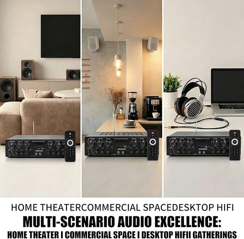 STUDIOFINIX Bluetooth 5.3 Home Amplifier System - 6 Channel 750W Peak Receiver with FM Radio, USB/SD, 2 Mic w/Echo & Talkover, Dual AUX, Headphone, Subwoofer Out for Home Theater Karaoke PA in Kuwait
