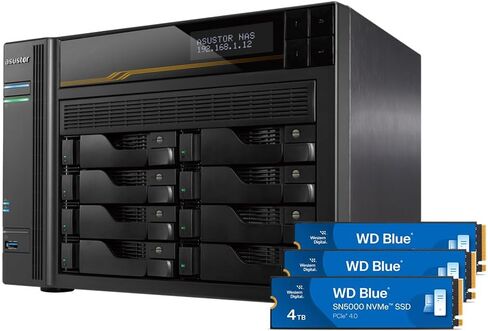 Asustor Lockerstor 8 Gen3 AS6808T مع 1 × 1 تيرابايت SSD (WDS100T5B0E)، وحدة تخزين شبكة 8 Bay NAS، AMD Ryzen رباعي النواة 2.3 جيجاهرتز، ذاكرة وصول عشوائي 16 جيجابايت ECC DDR5، 4 فتحات M.2 NVMe، منفذ 5 جيجابت مزدوج ومنفذ 10 جيجابت مزدوج in Kuwait