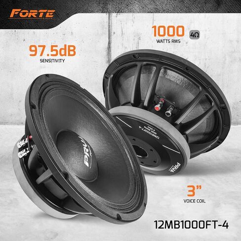 PRV AUDIO 12" Midbass 4 Ohm 1000 Watts RMS Pro Audio Loud Speaker 12MB1000FT-4 97.5dB 3" Voice Coil, Weather Treated Cone, Low Distortion Mid (Single) in Kuwait