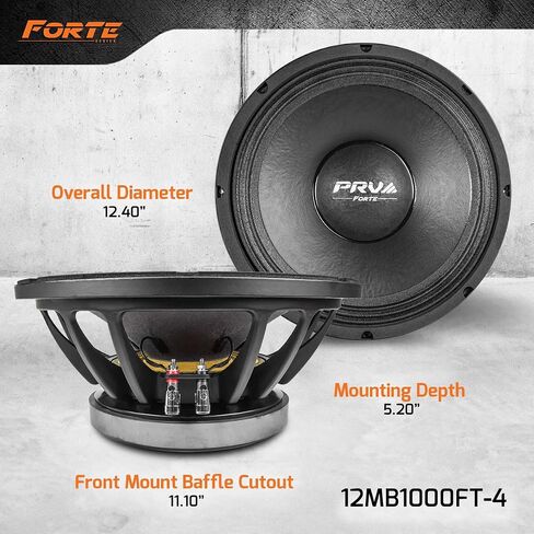 PRV AUDIO 12" Midbass 4 Ohm 1000 Watts RMS Pro Audio Loud Speaker 12MB1000FT-4 97.5dB 3" Voice Coil, Weather Treated Cone, Low Distortion Mid (Single) in Kuwait