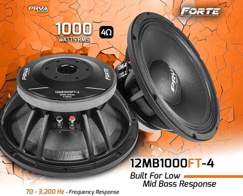 PRV AUDIO 12" Midbass 4 Ohm 1000 Watts RMS Pro Audio Loud Speaker 12MB1000FT-4 97.5dB 3" Voice Coil, Weather Treated Cone, Low Distortion Mid (Single) in Kuwait