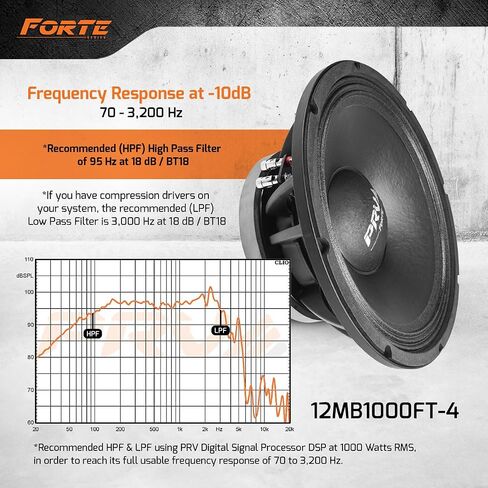 PRV AUDIO 12" Midbass 4 Ohm 1000 Watts RMS Pro Audio Loud Speaker 12MB1000FT-4 97.5dB 3" Voice Coil, Weather Treated Cone, Low Distortion Mid (Single) in Kuwait