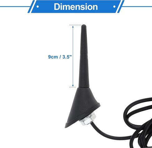 1 Pc AM/FM Radio Signal Antenna Mount 3.5" Car Radio Aerial with 19.7" Cable Black Rubber ABS Metal in Kuwait