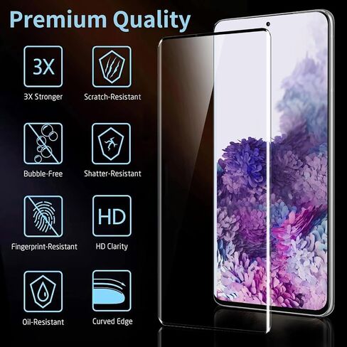 3 Pack Galaxy S20 Plus Screen Protector, HD Clear Tempered Glass, Fingerprint Unlock, 3D Curved, Scratch Resistant, No Bubble for Samsung Galaxy S20 Plus 5G Glass Screen Protector in Kuwait