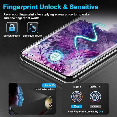 3 Pack Galaxy S20 Plus Screen Protector, HD Clear Tempered Glass, Fingerprint Unlock, 3D Curved, Scratch Resistant, No Bubble for Samsung Galaxy S20 Plus 5G Glass Screen Protector in Kuwait