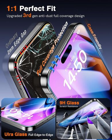 LK 3 Pack for iPhone 15 Pro Screen Protector [Auto-Dusting 0 Bubble] in Kuwait