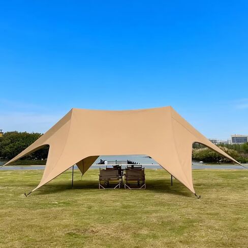 8-10 Person Octopus Tent Extra Waterproof Camping Canopy, No-Rope Quick Setup Pop Up Gazebo, UPF 50+ UV Protection Sun Shelter, Heavy Duty Camping Tarp with 2.4m Poles (Khaki) in Saudi Arabia