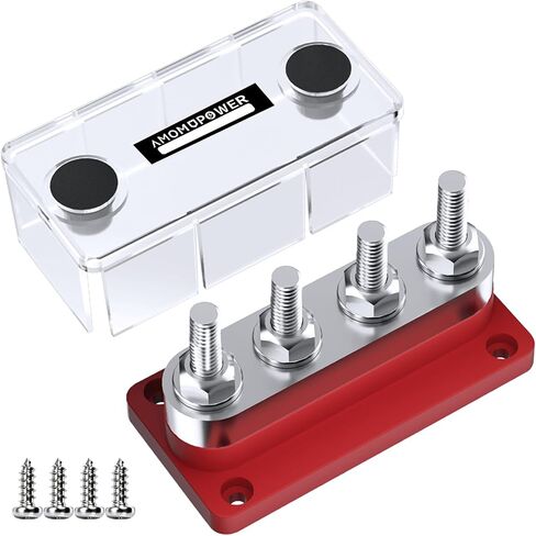 2 Pack 600A High Current Bus Bar Nickel Plated Copper Distribution Block with 3 Studs (3/8 inch) M10 Ideal for Electrical Battery Ground Connections Includes Cover for DC 12V 24V 48V System in Saudi Arabia