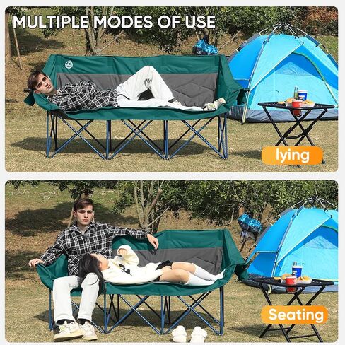 Northroad 3 Person Camping Chair Oversized 900 Lbs Outdoor Lawn Loveseat Chair Padded Folding Chairs for Adults Heavy Duty Soccer Chair w/Cup & Wine Glass Holder for Outside Picnic, Beach, Sports in Saudi Arabia